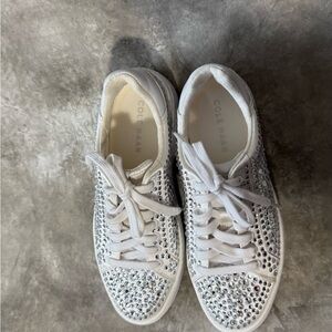 Cole Haan White Rhinestone Embellished Sneakers
